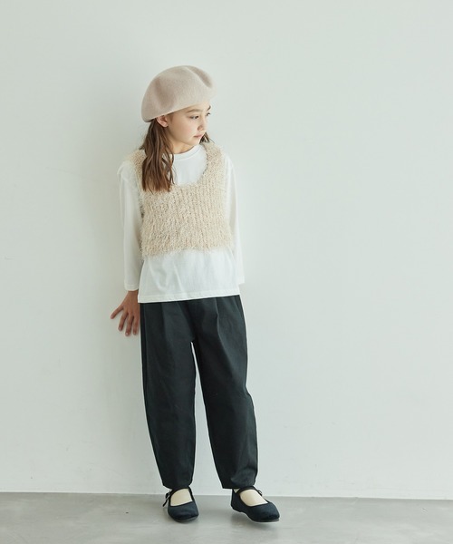 ROPE' PICNIC(ロペピクニック)の「【KIDS】プレート付きウールベレー帽/リンクコーデ(ハンチング/ベレー帽・キッズ・ブラック/ベージュ系その他・FREE)」の4枚目の写真