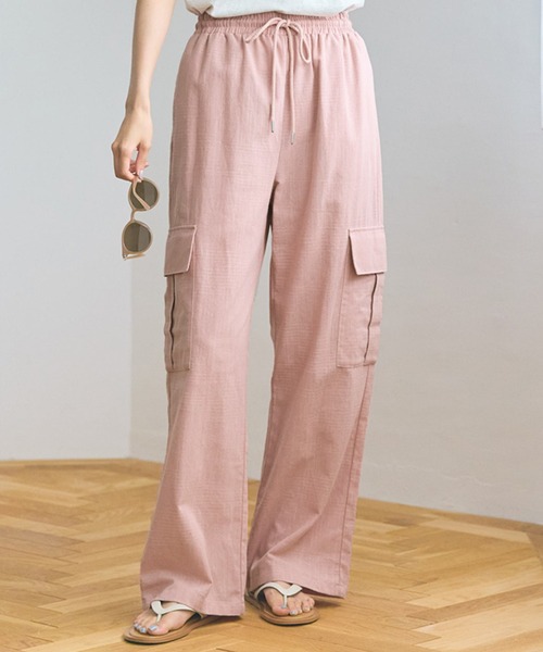 coca（coca）（コカ）の「リネン風コットンカーゴパンツ（カーゴパンツ・レディース・ブラック/カーキ/ピンク/ライトベージュ・L/M）」の4枚目の写真