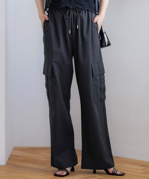 coca（coca）（コカ）の「リネン風コットンカーゴパンツ（カーゴパンツ・レディース・ブラック/カーキ/ピンク/ライトベージュ・L/M）」の2枚目の写真