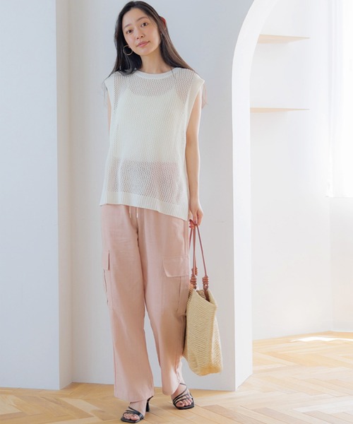 coca（coca）（コカ）の「リネン風コットンカーゴパンツ（カーゴパンツ・レディース・ブラック/カーキ/ピンク/ライトベージュ・L/M）」の6枚目の写真