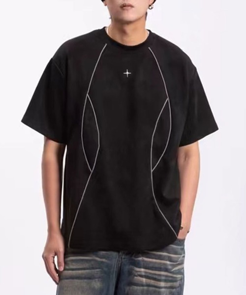 aimoha(アイモハ)の「aimoha outdoorユニセックス スエード 切り替え Tシャツ (SS)(Tシャツ/カットソー・レディース・ブラック/ベージュ・SMALL/MEDIUM/LARGE)」の1枚目の写真