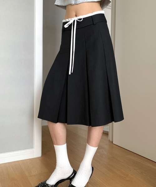 HALEY PESCA（ヘーリーペスカ）の「HALEY PESCA/ダブルウエスト　プリーツミディアムスカート（スカート・レディース・グレー/ブラック・MEDIUM/SMALL/LARGE）」の2枚目の写真