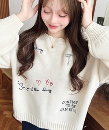 moment+（モーメントプラス）の「落書き刺繍ニットプルオーバー（ニット/セーター）」
