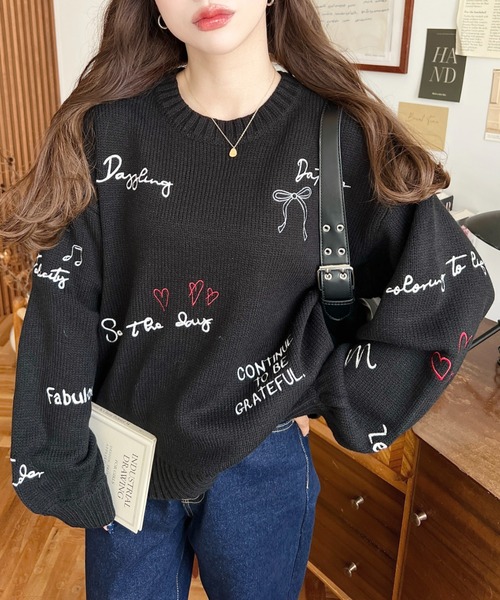 moment+(モーメントプラス)の「落書き刺繍ニットプルオーバー〈手洗い可能〉(ニット/セーター・レディース・アイボリー/ブラック/チャコールグレー/レッド/ネイビー・M/L)」の17枚目の写真