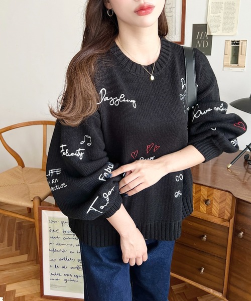 moment+(モーメントプラス)の「落書き刺繍ニットプルオーバー〈手洗い可能〉(ニット/セーター・レディース・アイボリー/ブラック/チャコールグレー/レッド/ネイビー・M/L)」の18枚目の写真