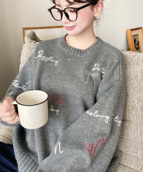 セール】落書き刺繍ニットプルオーバー（ニット/セーター