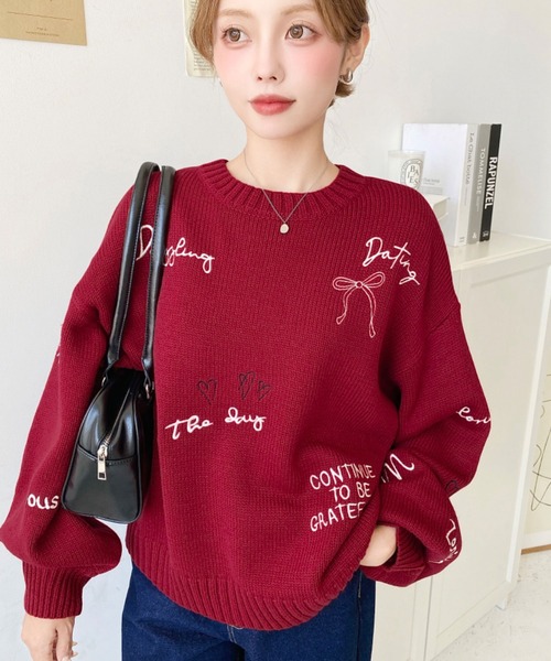 セール】落書き刺繍ニットプルオーバー（ニット/セーター