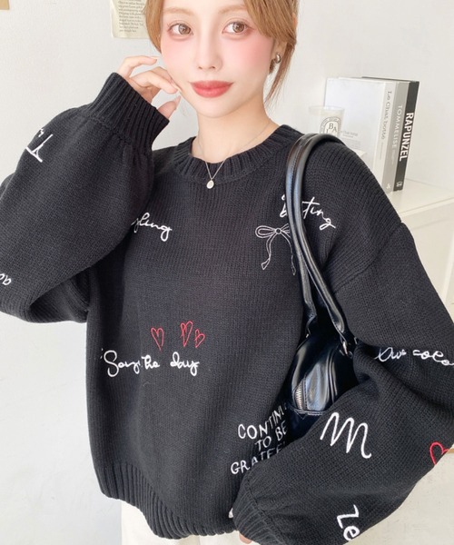 美品 ミュベール 恐竜 刺繍 ニット プルオーバー 38 ネイビー 半袖 セール】 【WEB限定】〈手洗い可能〉布帛 襟付き ニット プル