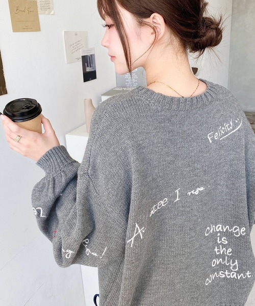 セール】落書き刺繍ニットプルオーバー（ニット/セーター）｜moment+