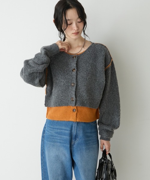 forksy.(フォルクシー)の「【forksy.】ミックス起毛レイヤード配色ショートニットカーディガン(カーディガン/ボレロ・レディース・アイボリー系/オリーブ系/ブラック系/ブルー系/ライトグレー系/ダークブラウン系/グレー系・FREE)」の3枚目の写真