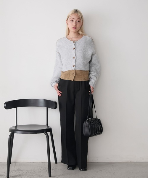 forksy.】ミックス起毛レイヤード配色ショートニット