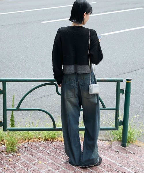 forksy.】ミックス起毛レイヤード配色ショートニット