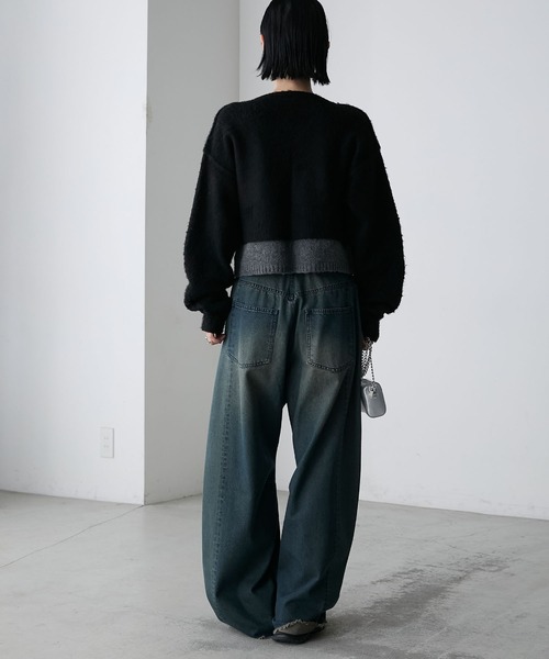 forksy.】ミックス起毛レイヤード配色ショートニット