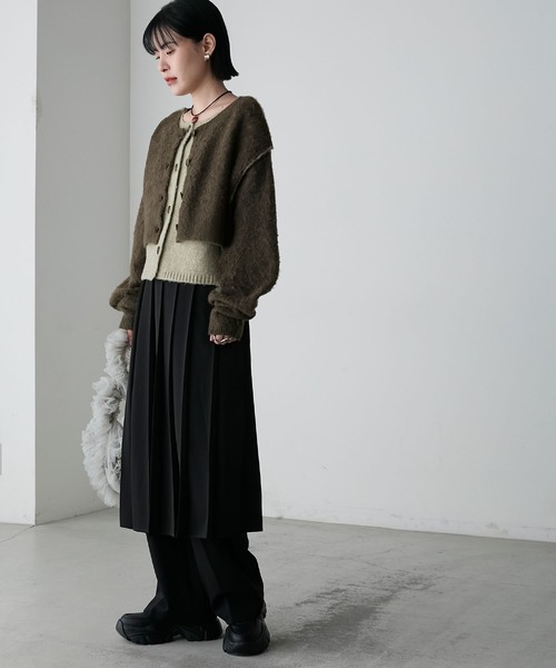 セール】【forksy.】ミックス起毛レイヤード配色ショートニット