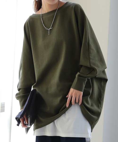 HUG.U(ハグユー)の「『本気の体型カバー』ロンT(Tシャツ/カットソー・レディース・ブラック/カーキ/チョコ/スモークピンク・FREE)」の1枚目の写真