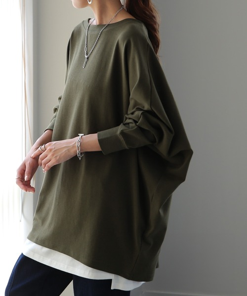 HUG.U(ハグユー)の「『本気の体型カバー』ロンT(Tシャツ/カットソー・レディース・ブラック/カーキ/チョコ/スモークピンク・FREE)」の13枚目の写真