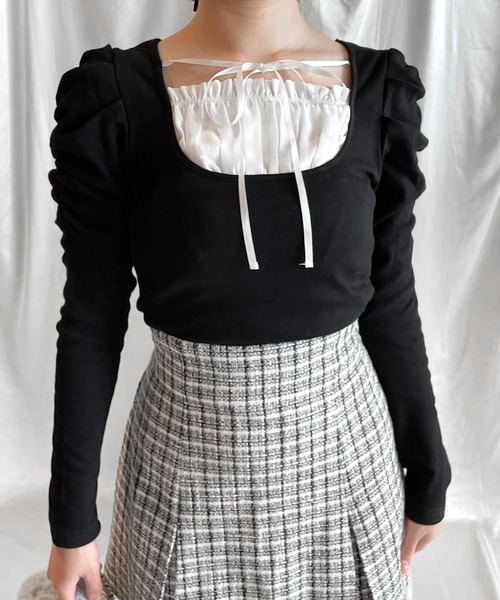 dazzlin tシャツ フロントホック長袖フリルトップス レディース