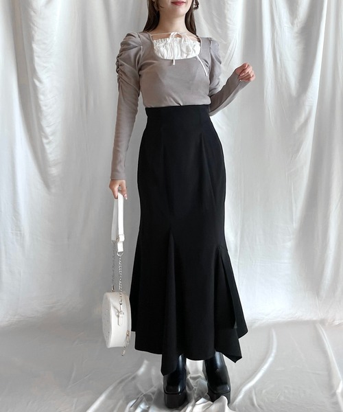 NOMAE（ノーマエ）の「【長袖で再登場!!】フリルレイヤード長袖トップス（Tシャツ/カットソー・レディース・ブラック/ネイビー/ブラウン/グレー/ブラック系その他・FREE）」の19枚目の写真