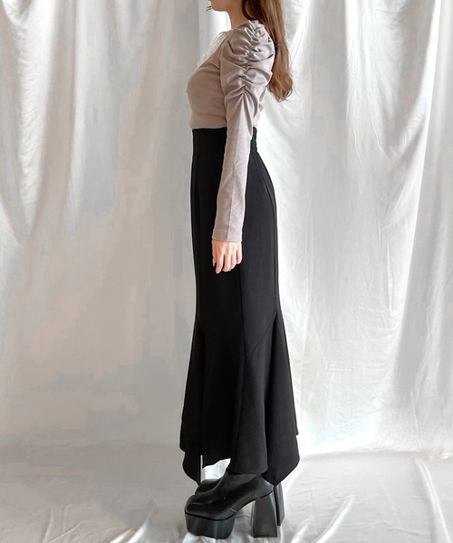 NOMAE（ノーマエ）の「【長袖で再登場!!】フリルレイヤード長袖トップス（Tシャツ/カットソー・レディース・ブラック/ネイビー/ブラウン/グレー/ブラック系その他・FREE）」の17枚目の写真