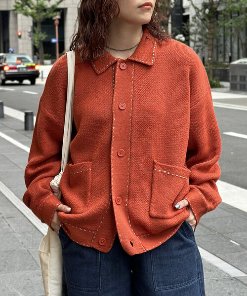 CPCM（シーピーシーエム）の「ハンドステッチ襟付きカーディガン