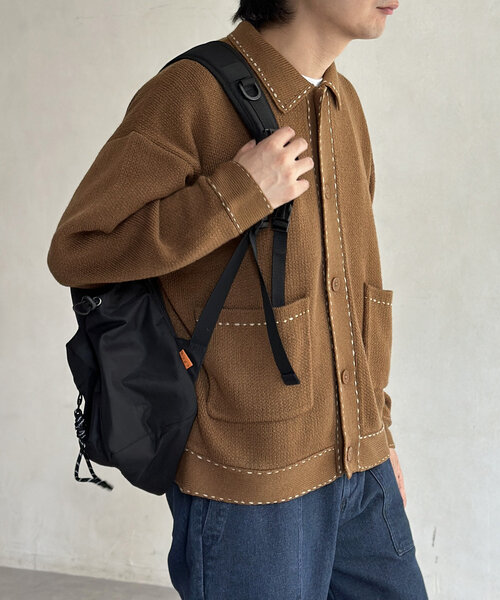 セール】ハンドステッチ襟付きカーディガン（カーディガン