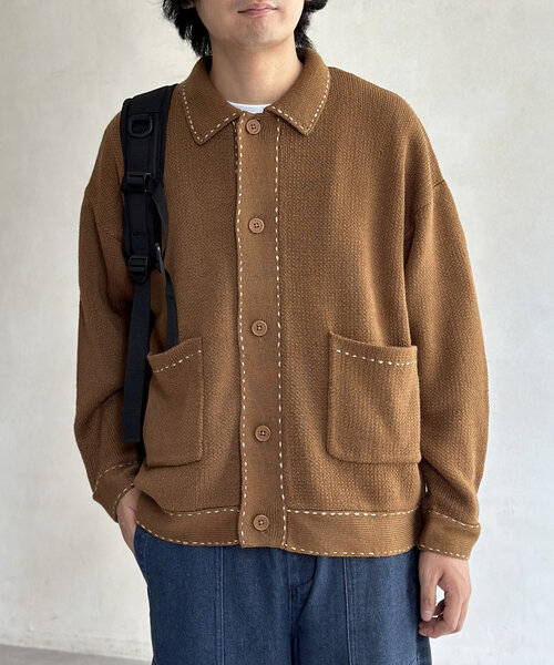 セール】ハンドステッチ襟付きカーディガン（カーディガン