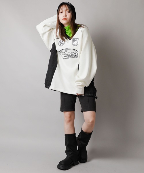 SPINNS（スピンズ）の「ストリート＆グランジ/ゲームシャツデザインスウェット（スウェット・メンズ・ブラック/ネイビー/オフホワイト/ブラウン・ONESIZE）」の5枚目の写真