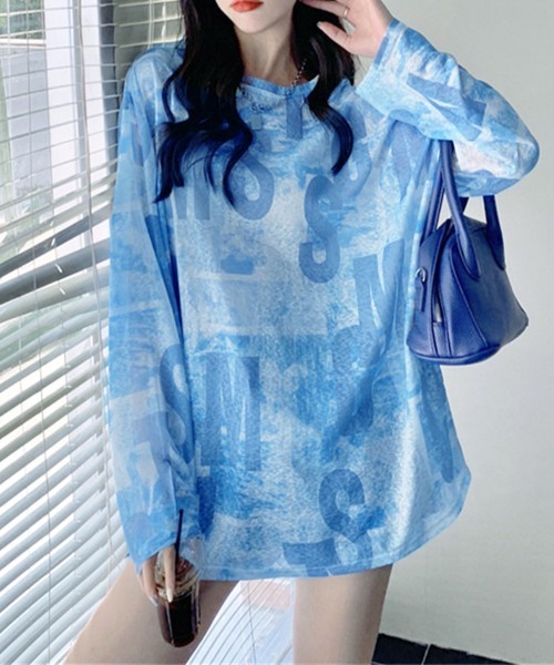 Miniministore(ミニミニストア)の「シアートップス 長袖レディースカットソー(Tシャツ/カットソー・レディース・イエロー×グリーン/ブルー・FREE)」の1枚目の写真