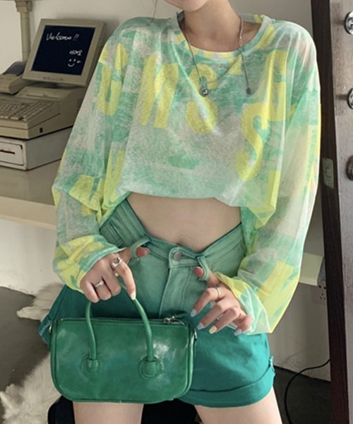 Miniministore(ミニミニストア)の「シアートップス 長袖レディースカットソー(Tシャツ/カットソー・レディース・イエロー×グリーン/ブルー・FREE)」の6枚目の写真