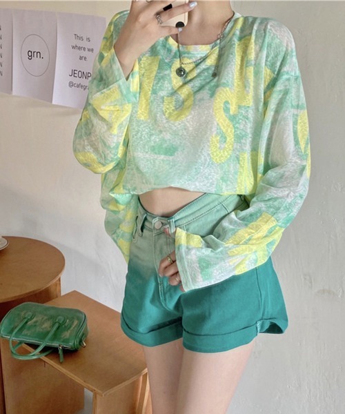 Miniministore(ミニミニストア)の「シアートップス 長袖レディースカットソー(Tシャツ/カットソー・レディース・イエロー×グリーン/ブルー・FREE)」の8枚目の写真