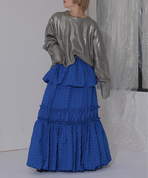 マニュエルギバル CHECK EASY SKIRT Jacquard check 2way バルーンレイヤードスカート（スカート