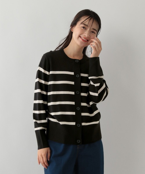 GLOBAL WORK Smile Seed Store（グローバルワーク スマイルシードストア）の「お手入れラクラククルーカーディガン/116058（カーディガン/ボレロ・レディース・ブラック系その他/ブラック×ホワイト/ブルー系その他6/ゴールド系その他・MEDIUM/X-LARGE/SMALL/LARGE）」の2枚目の写真