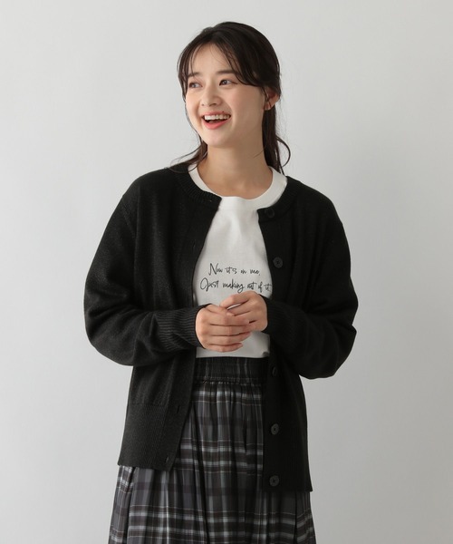 GLOBAL WORK Smile Seed Store（グローバルワーク スマイルシードストア）の「お手入れラクラククルーカーディガン/116058（カーディガン/ボレロ・レディース・ブラック系その他/ブラック×ホワイト/ブルー系その他6/ゴールド系その他・MEDIUM/X-LARGE/SMALL/LARGE）」の3枚目の写真