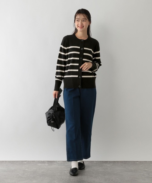 GLOBAL WORK Smile Seed Store（グローバルワーク スマイルシードストア）の「お手入れラクラククルーカーディガン/116058（カーディガン/ボレロ・レディース・ブラック系その他/ブラック×ホワイト/ブルー系その他6/ゴールド系その他・MEDIUM/X-LARGE/SMALL/LARGE）」の5枚目の写真