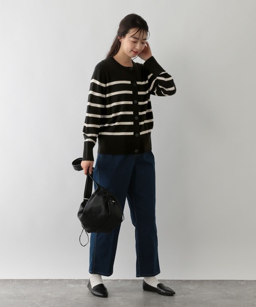 GLOBAL WORK Smile Seed Store（グローバルワーク スマイルシードストア）の「お手入れラクラククルーカーディガン/116058（カーディガン/ボレロ・レディース・ブラック系その他/ブラック×ホワイト/ブルー系その他6/ゴールド系その他・MEDIUM/X-LARGE/SMALL/LARGE）」の6枚目の写真