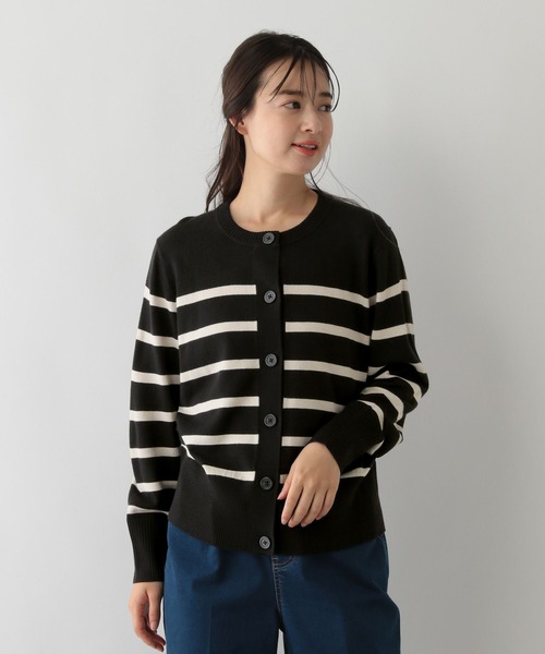GLOBAL WORK Smile Seed Store（グローバルワーク スマイルシードストア）の「お手入れラクラククルーカーディガン/116058（カーディガン/ボレロ・レディース・ブラック系その他/ブラック×ホワイト/ブルー系その他6/ゴールド系その他・MEDIUM/X-LARGE/SMALL/LARGE）」の8枚目の写真