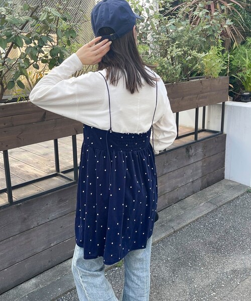 セール】《セットアップ対応》ベロアドット刺繍キャミブラウス