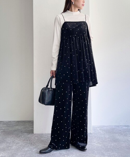 セール】《セットアップ対応》ベロアドット刺繍キャミブラウス