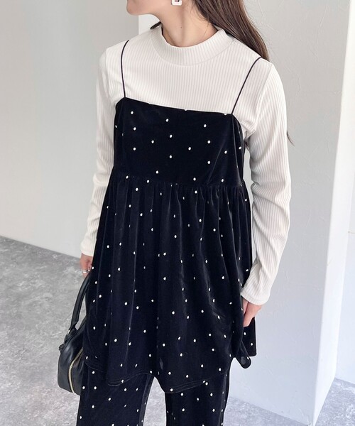 セール】《セットアップ対応》ベロアドット刺繍キャミブラウス