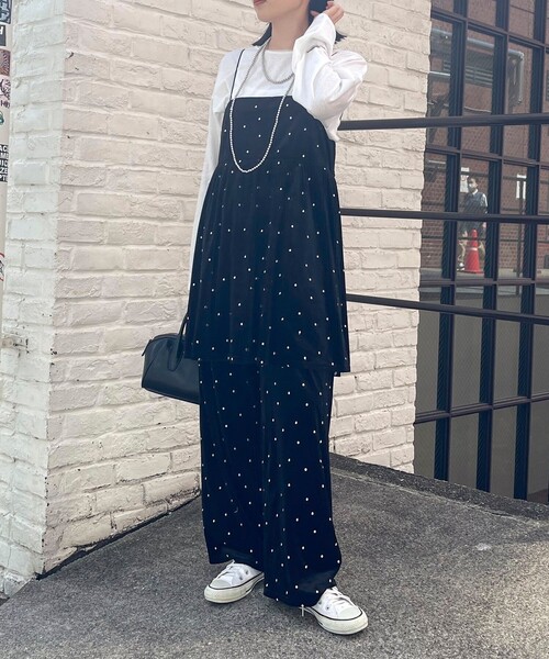 セール】《セットアップ対応》ベロアドット刺繍キャミブラウス