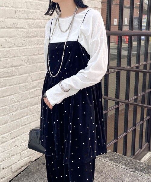 セール】《セットアップ対応》ベロアドット刺繍キャミブラウス