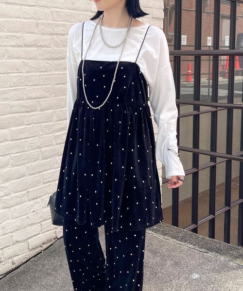 セール】《セットアップ対応》ベロアドット刺繍キャミブラウス