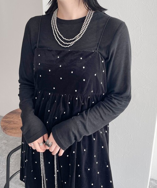 セール】《セットアップ対応》ベロアドット刺繍キャミブラウス