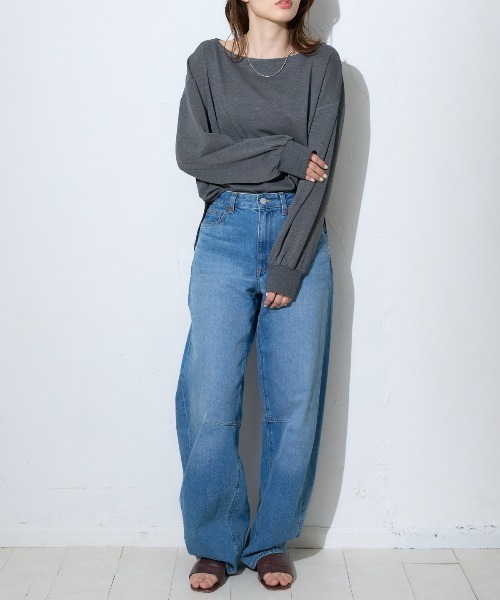 TRIANGLE PALETTE(トライアングルパレット)の「ボートネック ポンチ長袖プルオーバー/トップス(Tシャツ/カットソー・レディース・グレー/ブラック/ホワイト/ダークグレー・FREE)」の21枚目の写真