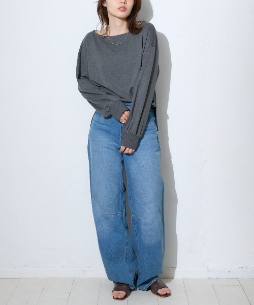 TRIANGLE PALETTE(トライアングルパレット)の「ボートネック ポンチ長袖プルオーバー/トップス(Tシャツ/カットソー・レディース・グレー/ブラック/ホワイト/ダークグレー・FREE)」の22枚目の写真