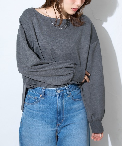 TRIANGLE PALETTE(トライアングルパレット)の「ボートネック ポンチ長袖プルオーバー/トップス(Tシャツ/カットソー・レディース・グレー/ブラック/ホワイト/ダークグレー・FREE)」の12枚目の写真