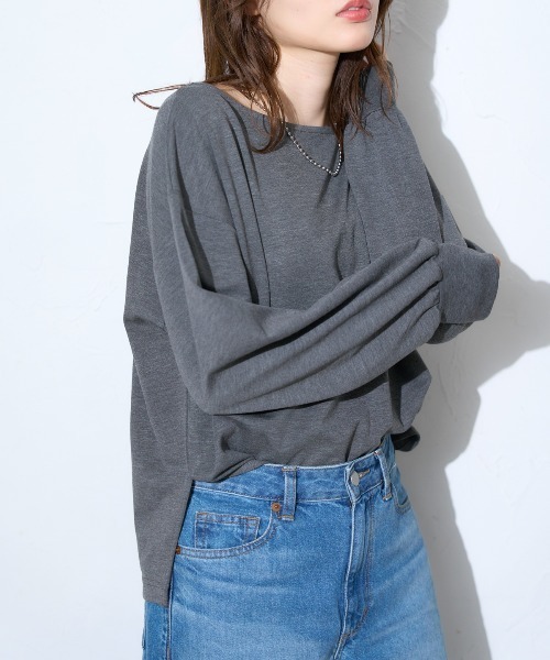 TRIANGLE PALETTE(トライアングルパレット)の「ボートネック ポンチ長袖プルオーバー/トップス(Tシャツ/カットソー・レディース・グレー/ブラック/ホワイト/ダークグレー・FREE)」の14枚目の写真