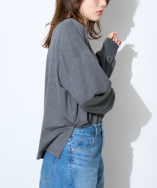 TRIANGLE PALETTE(トライアングルパレット)の「ボートネック ポンチ長袖プルオーバー/トップス(Tシャツ/カットソー・レディース・グレー/ブラック/ホワイト/ダークグレー・FREE)」の15枚目の写真