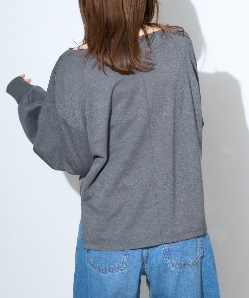 TRIANGLE PALETTE(トライアングルパレット)の「ボートネック ポンチ長袖プルオーバー/トップス(Tシャツ/カットソー・レディース・グレー/ブラック/ホワイト/ダークグレー・FREE)」の16枚目の写真