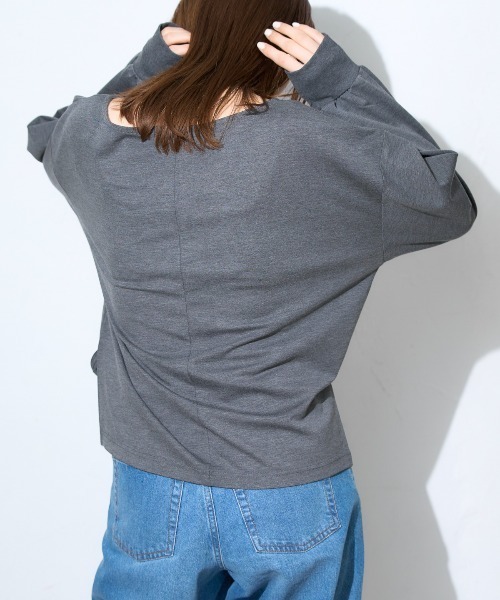 TRIANGLE PALETTE(トライアングルパレット)の「ボートネック ポンチ長袖プルオーバー/トップス(Tシャツ/カットソー・レディース・グレー/ブラック/ホワイト/ダークグレー・FREE)」の17枚目の写真